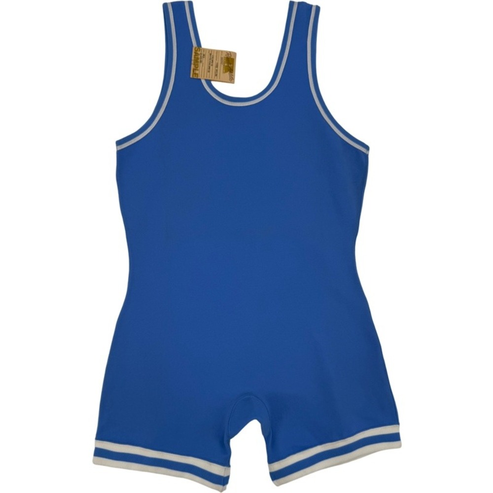 RUSSELL ATHLETIC Vintage 1980 NEW Medium Wrestling Singlet Blue Nylon Sample USA